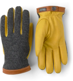 Hestra Deerskin Wool Tricot - Charcoal & Natural Yellow